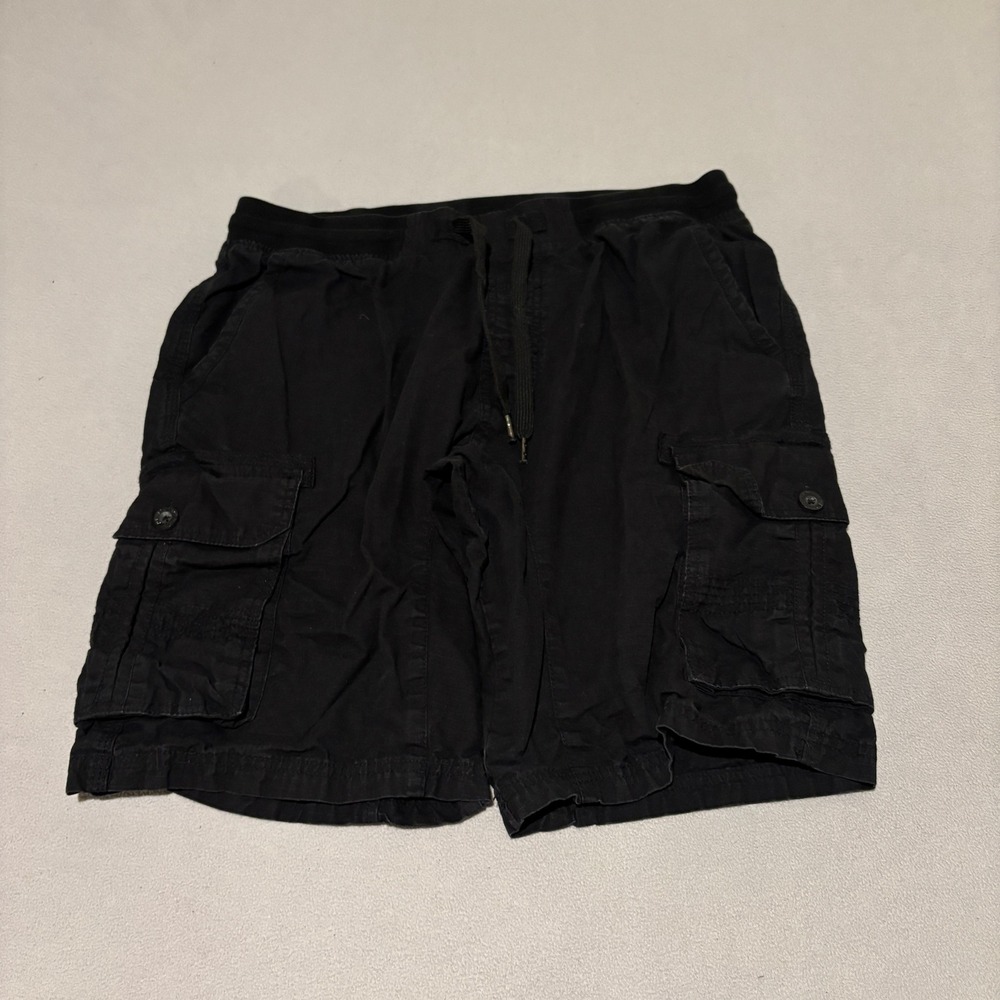 Southpole Mens Black Cargo Shorts XL Elastic Waist Drawstring Cotton Casual